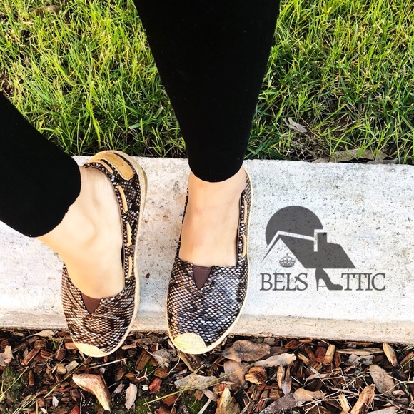 Brown Snake Print and Scale Espadrille Boat Loafer - Picture 2 of 7